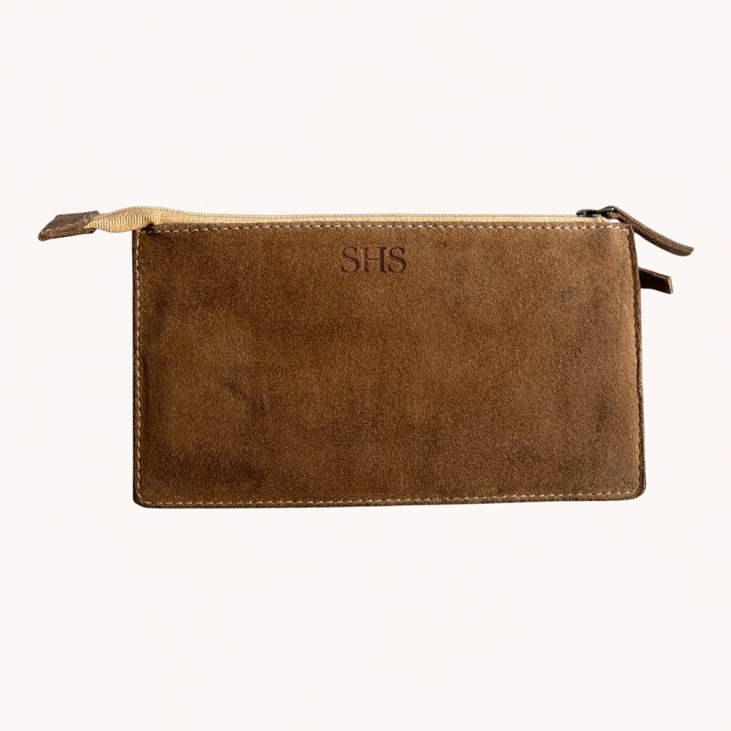 Suede Leather Zipper Pouch for Men & Women