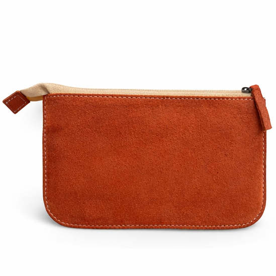 Suede Leather Zipper Pouch | Orange