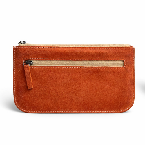 Suede Leather Zipper Pouch | Orange